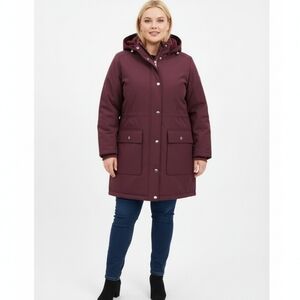 C&C CALIFORNIA Women's Maroon Hooded Parka Winter‎ Coat Jacket Faux Fur Lined XL
